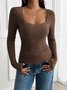 Women Floral Long Sleeve Tee T-shirt Square Neck Split Joint Casual Spring/Fall Top