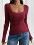 Women Floral Long Sleeve Tee T-shirt Square Neck Split Joint Casual Spring/Fall Top