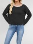 Women Plain Split Joint Winter Street Long Sleeve Crew Neck Sweater