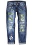 Street Leopard Fashion Slim-fit Printed Patchwork Ripped Jeans