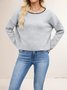 Women Plain Split Joint Winter Street Long Sleeve Crew Neck Sweater