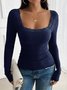Women Floral Long Sleeve Tee T-shirt Square Neck Split Joint Casual Spring/Fall Top