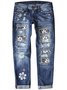 Street Leopard Fashion Slim-fit Printed Patchwork Ripped Jeans