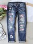 Street Leopard Fashion Slim-fit Printed Patchwork Ripped Jeans