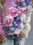 Women Floral Crew Neck Printing Casual Spring/Fall Long Sleeve Sweatshirt