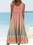 Women Ethnic Sleeveless Summer Dress Crew Neck Daily Vintage Maxi Tank A-Line Dress