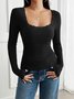 Women Floral Long Sleeve Tee T-shirt Square Neck Split Joint Casual Spring/Fall Top