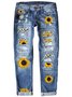 Street Leopard Fashion Slim-fit Printed Patchwork Ripped Jeans