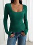 Women Floral Long Sleeve Tee T-shirt Square Neck Split Joint Casual Spring/Fall Top