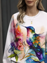 Women Bird Crew Neck Printing Casual Spring/Fall Long Sleeve Sweatshirt