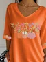 Women Halloween Pumpkin Orange Floral Three Quarter Sleeve Tee T-shirt V Neck Printing Festival Spring/Fall Graphic Tee Top