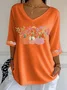 Women Halloween Pumpkin Orange Floral Three Quarter Sleeve Tee T-shirt V Neck Printing Festival Spring/Fall Graphic Tee Top