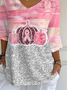Women Halloween Pumpkin Pink Ribbon Three Quarter Sleeve Tee T-shirt V Neck Printing Festival Spring/Fall Graphic Tee Top