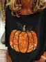 Women Halloween Pumpkin Print Long Sleeve Tee T-shirt Crew Neck Festival Spring/Fall Graphic Tee Top