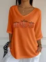Women Halloween Pumpkin Three Quarter Sleeve Tee T-shirt V Neck Printing Casual Spring/Fall Graphic Tee Top