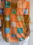 Women Halloween Color Block Plaid Orange Three Quarter Sleeve Tee T-shirt V Neck Printing Festival Spring/Fall Graphic Tee Top