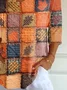 Women Halloween Maple Leaf Print Three Quarter Sleeve Tee T-shirt V Neck  Orange Casual Spring/Fall Graphic Tee Top