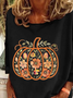 Women Halloween Pumpkin Floral Print Long Sleeve Tee T-shirt Crew Neck Festival Spring/Fall Graphic Tee Top