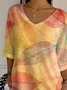Women Leaf Three Quarter Sleeve Tee T-shirt V Neck Printing Casual Spring/Fall Graphic Tee Top