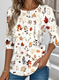 Women Floral Long Sleeve Tee T-shirt Crew Neck Casual Spring/Fall Top