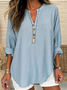 Women Plain Long Sleeve Blouse Spring/Fall Printing V Neck Daily Casual Top