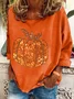 Women Halloween Pumpkin Print Long Sleeve Tee T-shirt Crew Neck Festival Spring/Fall Graphic Tee Top