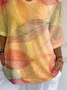 Women Leaf Three Quarter Sleeve Tee T-shirt V Neck Printing Casual Spring/Fall Graphic Tee Top