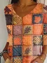 Women Halloween Maple Leaf Print Three Quarter Sleeve Tee T-shirt V Neck  Orange Casual Spring/Fall Graphic Tee Top