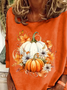 Women Halloween Pumpkin Floral Long Sleeve Tee T-shirt Crew Neck Festival Spring/Fall Graphic Top