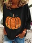 Women Halloween Pumpkin Print Long Sleeve Tee T-shirt Crew Neck Festival Spring/Fall Graphic Tee Top