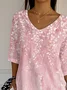 Women Floral Three Quarter Sleeve Tee T-shirt V Neck Printing Casual Spring/Fall Graphic Tee Top