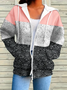Women Spring/Fall Outerwear Casual Printing Multicolor Block Long Sleeve Hoodie Jacket