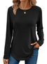 Women Plain Color Long Sleeve Tee T-shirt Crew Neck Printing Casual Spring/Fall Graphic Tee Top