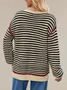 Women Striped Split Joint Winter Street Long Sleeve Crew Neck Sweater