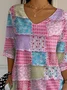 Women Floral Three Quarter Sleeve Tee T-shirt V Neck Printing Casual Spring/Fall Graphic Tee Top
