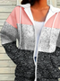 Women Spring/Fall Outerwear Casual Printing Multicolor Block Long Sleeve Hoodie Jacket