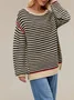 Women Striped Split Joint Winter Street Long Sleeve Crew Neck Sweater