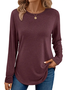 Women Plain Color Long Sleeve Tee T-shirt Crew Neck Printing Casual Spring/Fall Graphic Tee Top