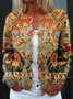 Women Geometric Vintage Spring/Fall Buttons Knitted Cardigan