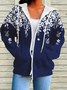 Women Spring/Fall Outerwear Casual Printing Floral Long Sleeve Hoodie Jacket