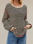 Women Striped Split Joint Winter Street Long Sleeve Crew Neck Sweater