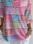 Women Floral Three Quarter Sleeve Tee T-shirt V Neck Printing Casual Spring/Fall Graphic Tee Top