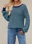 Women Striped Split Joint Winter Street Long Sleeve Crew Neck Sweater
