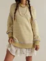 Women Striped Split Joint Winter Street Long Sleeve Crew Neck Sweater