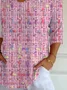 Women Abstract Three Quarter Sleeve Tee T-shirt V Neck Printing Casual Spring/Fall Graphic Tee Top