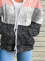 Women Spring/Fall Outerwear Casual Printing Multicolor Block Long Sleeve Hoodie Jacket