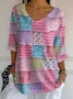 Women Floral Three Quarter Sleeve Tee T-shirt V Neck Printing Casual Spring/Fall Graphic Tee Top