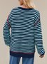 Women Striped Split Joint Winter Street Long Sleeve Crew Neck Sweater