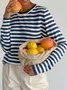 Women Striped Split Joint Spring/Fall Street Long Sleeve Crew Neck Sweater