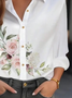 Women Floral Long Sleeve Shirt Spring/Fall Buckle Shirt Collar Regular Sleeve Daily Casual Top